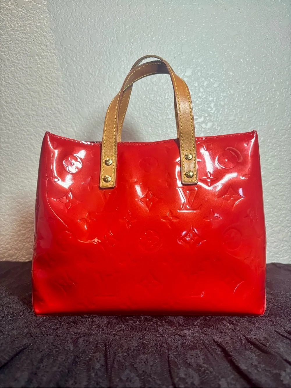 Louis Vuitton Reade PM Red Monogram Vernis Tote Bag Vintage 2003 Authentic